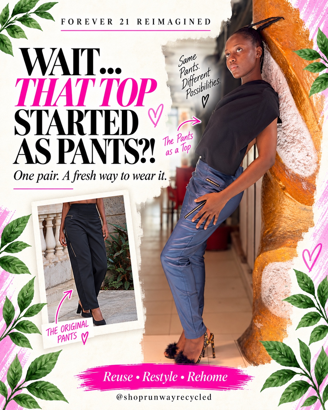 Pants worn as a top — no cut, no sew